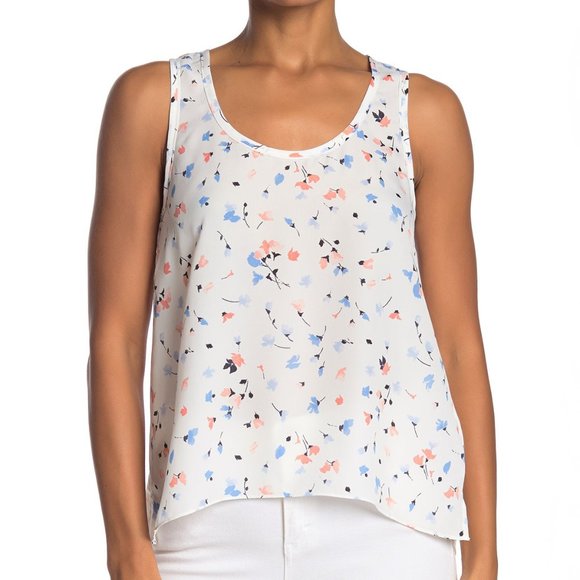 Joie Tops - Joie Erla High/Low Floral Blouse Porcelain White